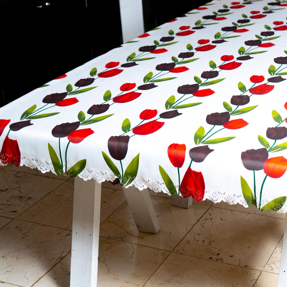 Mantel Rectangular Tulipán Café/Rojo