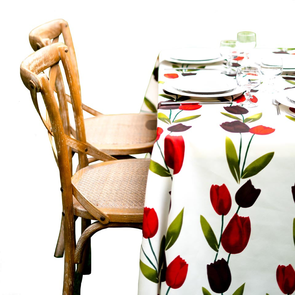 Mantel Rectangular Tulipán Café/Rojo